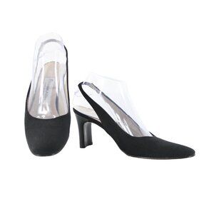 Etienne Aigner Sz 8.5 M Black Closed Toe Fabric Upper Leather Sole 3" Heels